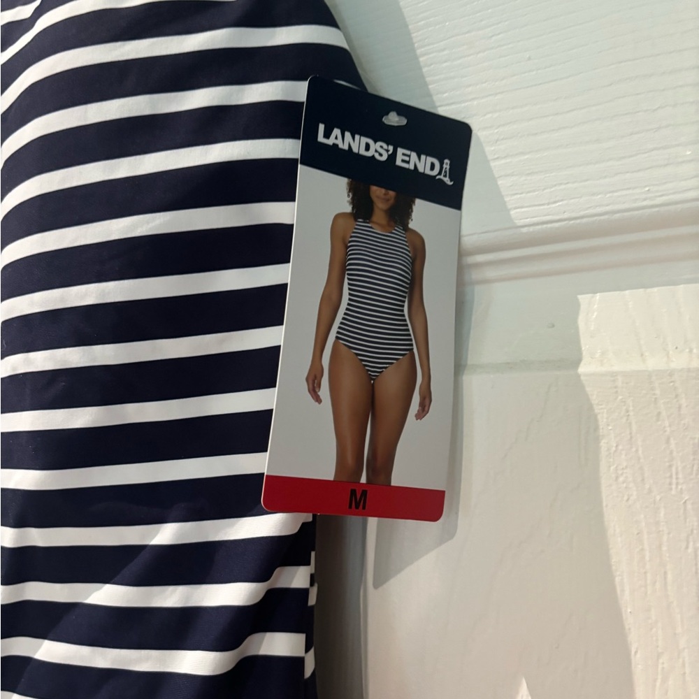 Lands' End Navy and White One-Piece Swimsuit - Picture 3 of 5